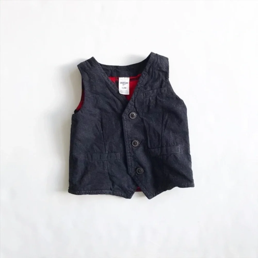 Oshkosh gray plaid lined vest EUC 12 months